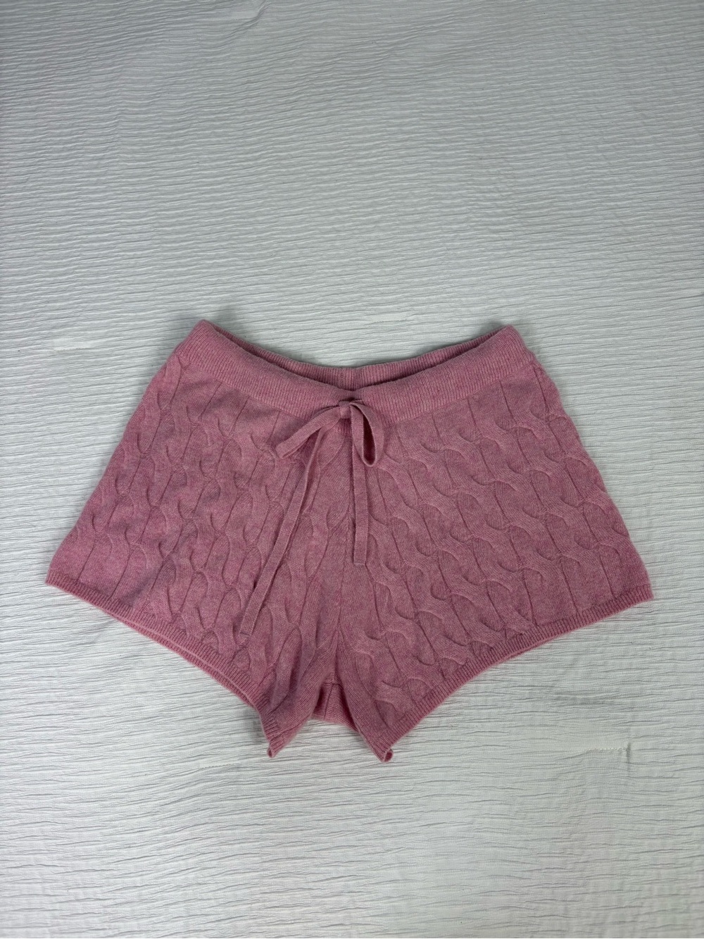 Minnie Rose Dusty Pink Cable Knit High-Waist Shorts 100%cashmere